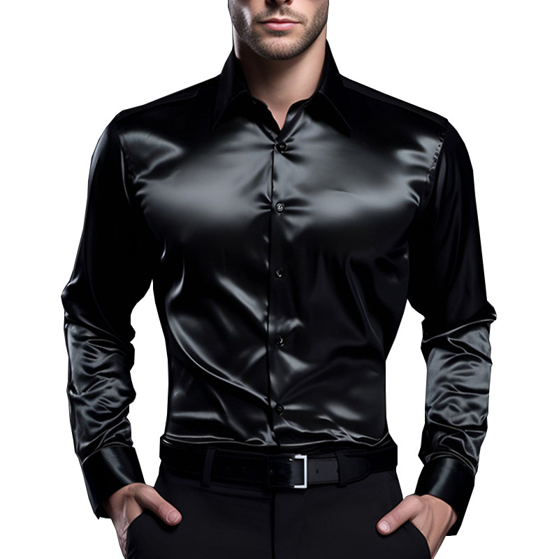 Mens Satin Silk Dress Shirt - Hommes Satin luxe robe chemises mode
