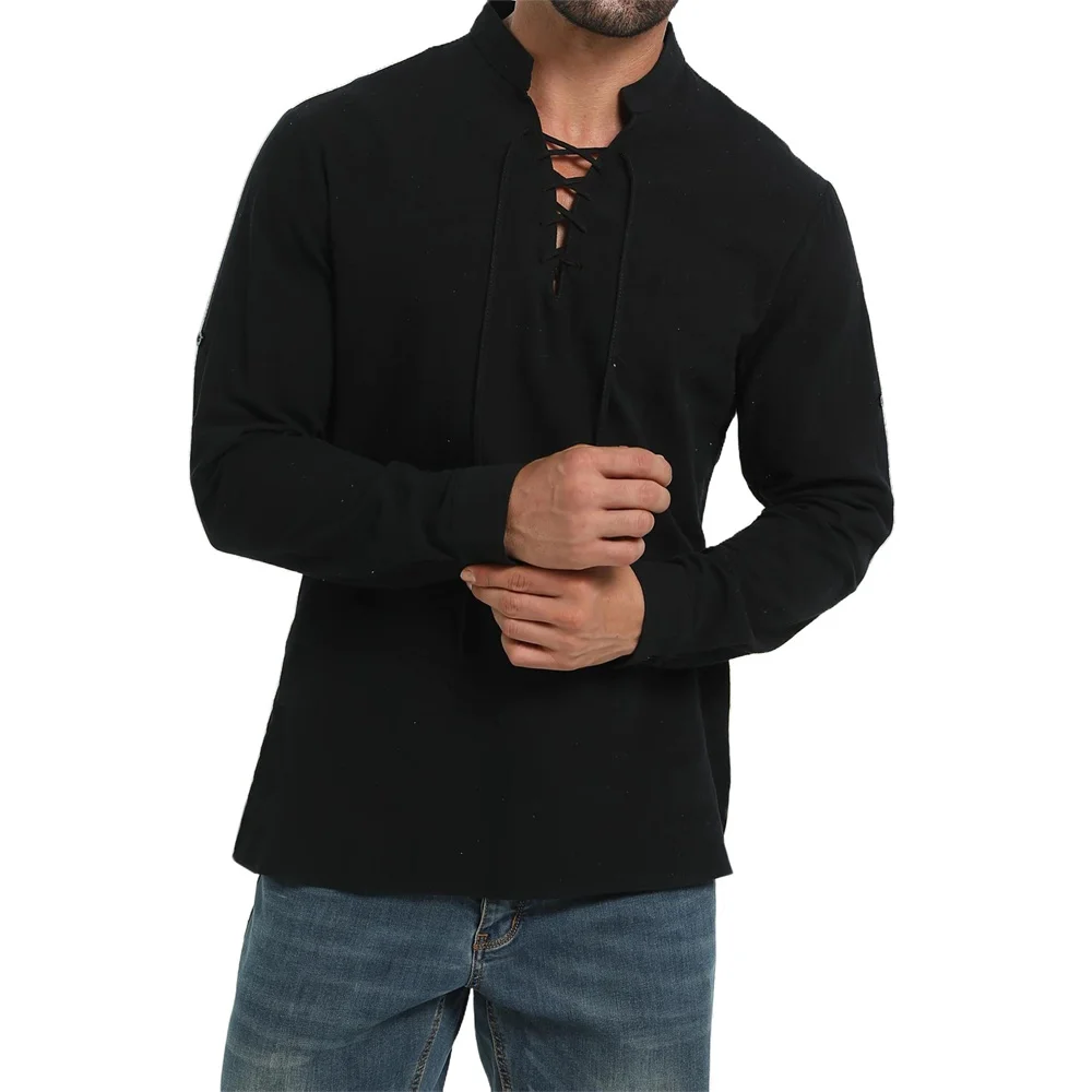 Medieval Gothic Lace Up Pirate Shirt - Chemise Pirate pour hommes, Vintage, médiéval,