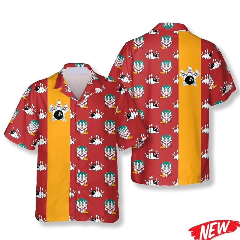 Short Sleeve Bowling Shirt Retro - Chemise hawaïenne classique à motif bowling