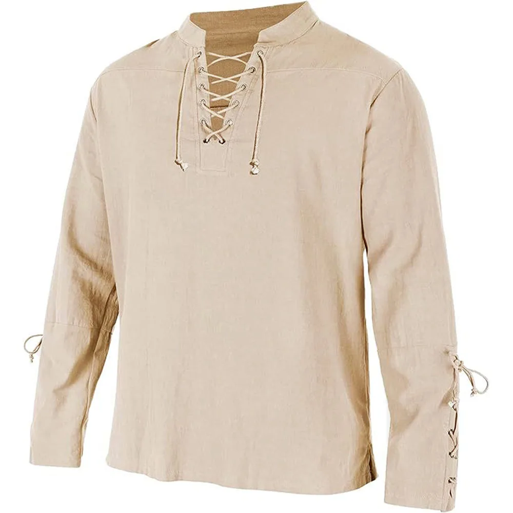 Medieval Gothic Lace Up Pirate Shirt - Chemises à manches longues pour hommes,