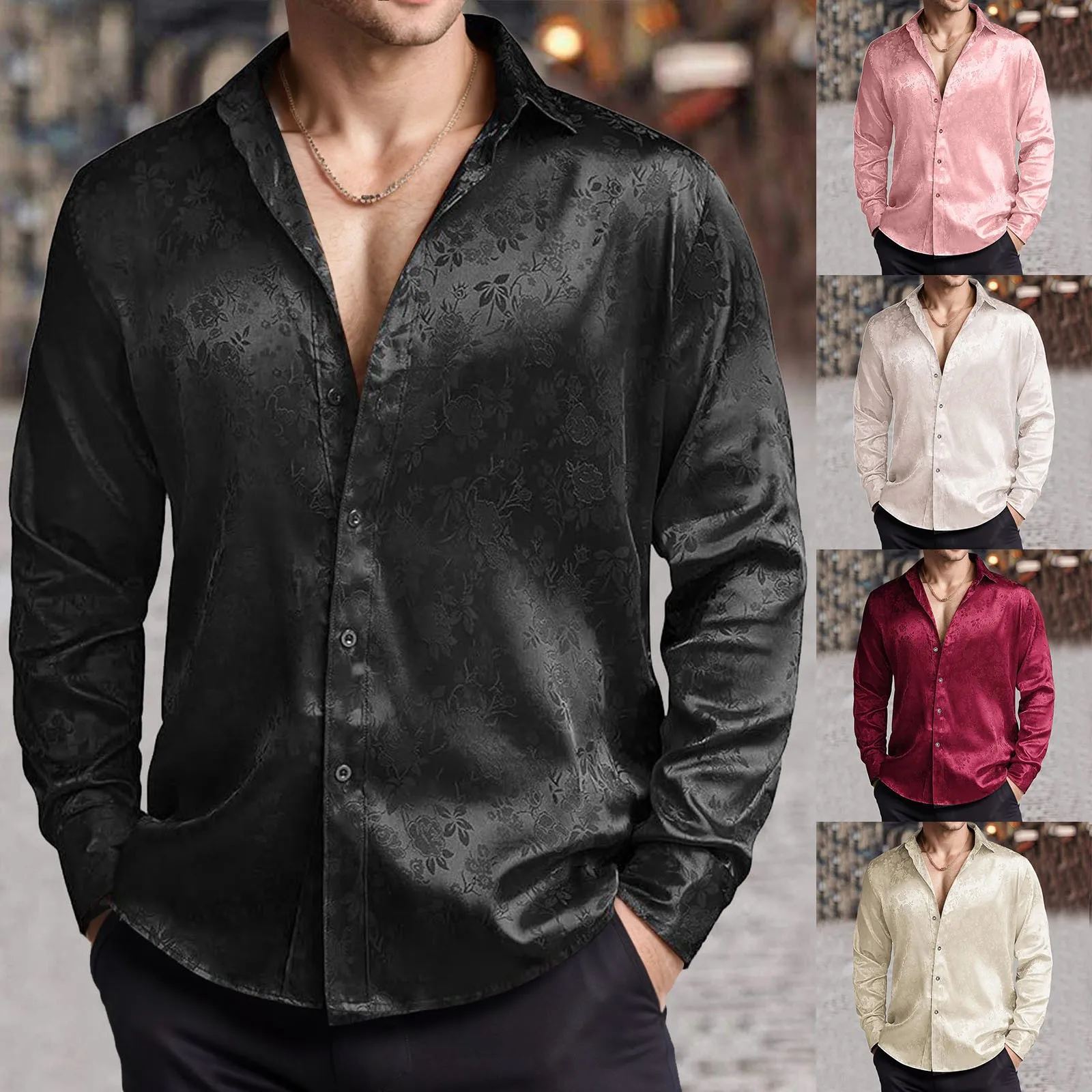 Mens Satin Silk Dress Shirt - Chemise habillée en Satin de soie