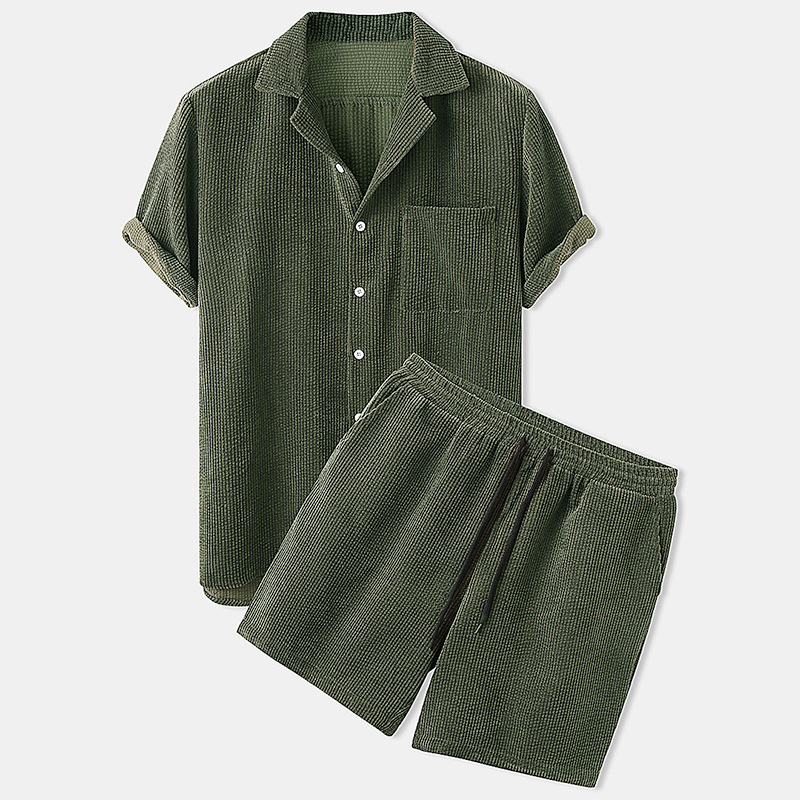 Corduroy Button Up Shirt Men - Ensemble chemise et short en velours