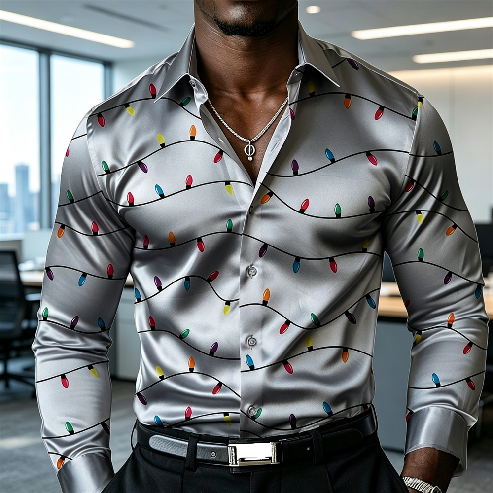 Mens Satin Silk Dress Shirt - Chemise de Noël pour homme, chemise