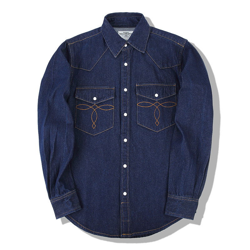 Mens Western Denim Pearl Snap Shirt - Chemise en jean vintage American Wash,
