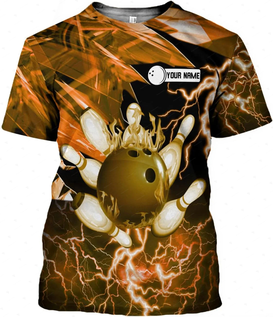 Short Sleeve Bowling Shirt Retro - Nom personnalisé dégradé Bowling flamme Graffiti