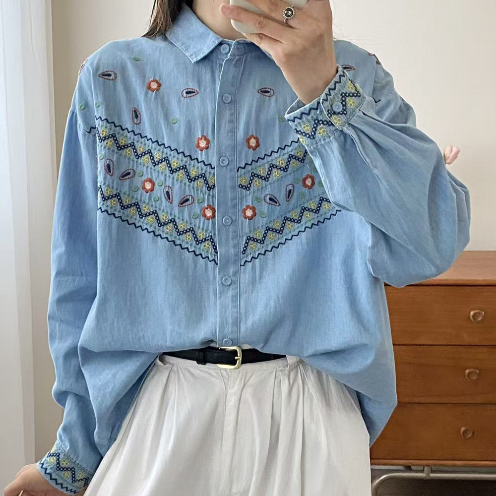 Jeans - Chemise en jean brodée pour femmes,