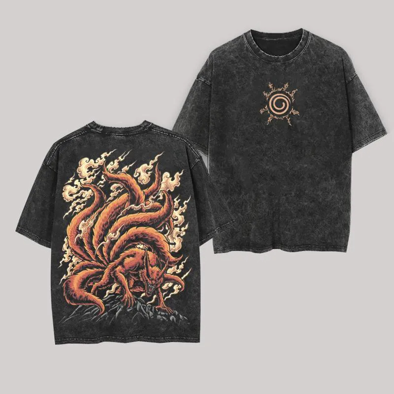 Acid Wash Vintage Graphic T Shirt - T-shirt Kurama Naruto Kyuubi Vintage Streetwear