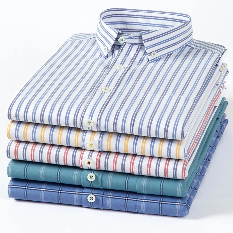 Oxford Cotton Casual Shirt Business - Chemise à carreaux rayée Oxford pour