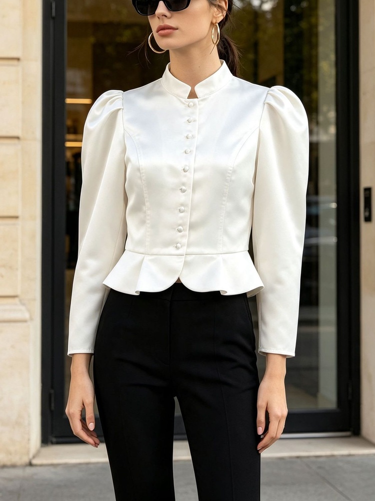 Mandarin Collar Formal Shirt Slim Fit - Chemisier Tossy à volants, manches longues,