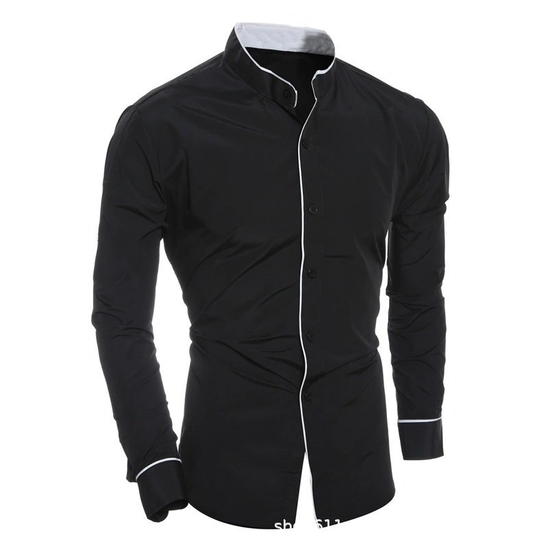 Chemises à manches longues pou - Mandarin Collar Formal Shirt Slim Fit avis et prix