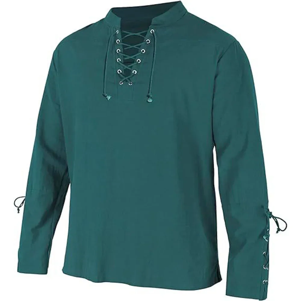 Chemises à manches longues à l - Medieval Gothic Lace Up Pirate Shirt avis et prix