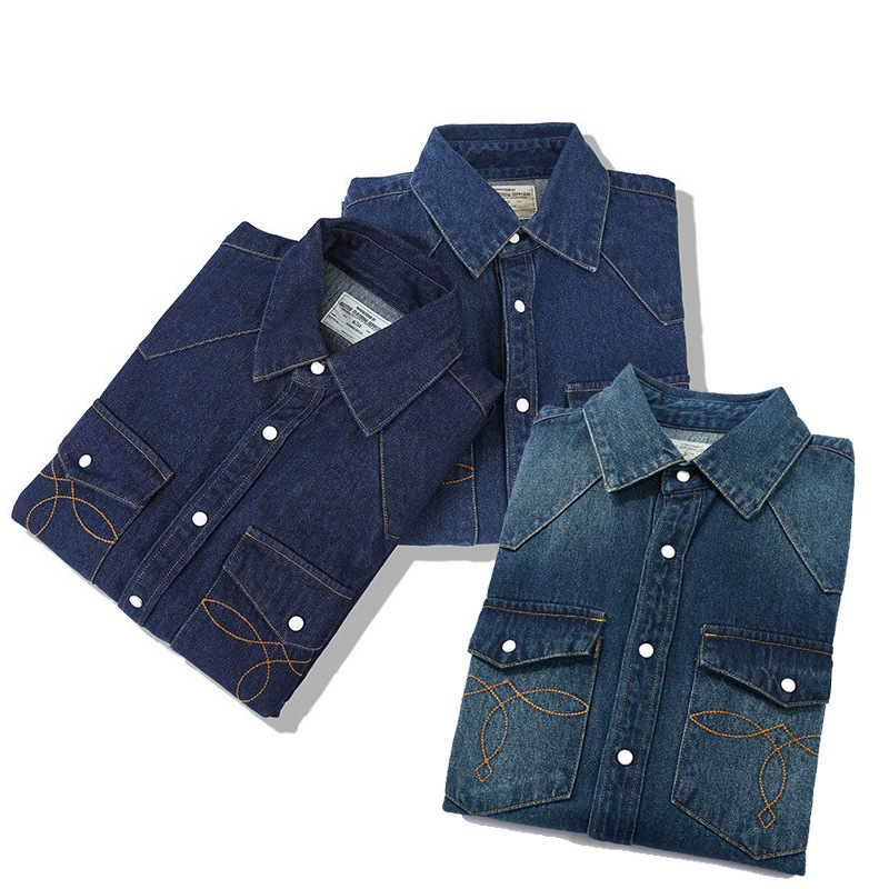 American Wash Vintage Denim ch - Mens Western Denim Pearl Snap Shirt avis et prix