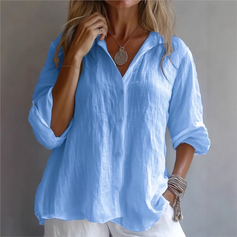 Couleur unie lin Sexy col en v - Mens Linen Shirt Long Sleeve avis et prix