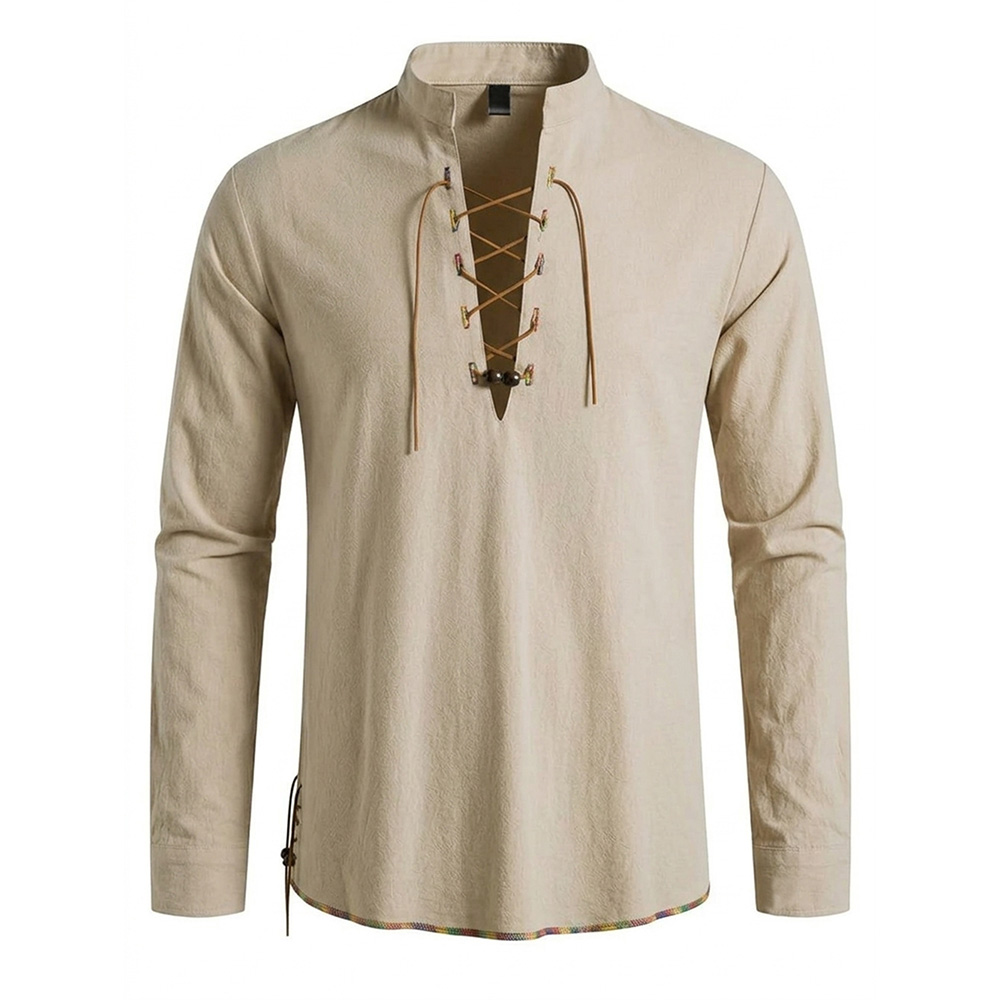 Chemise médiévale à col Henley - Medieval Gothic Lace Up Pirate Shirt avis et prix
