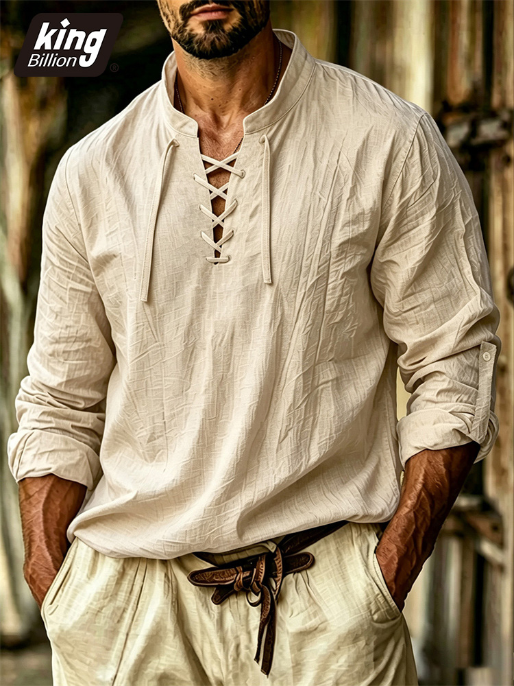 T-shirt à col en V pour homme, - Medieval Gothic Lace Up Pirate Shirt avis et prix