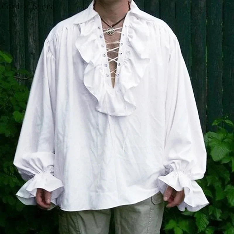 S-5XL Pirate médiéval Hallowee - Medieval Gothic Lace Up Pirate Shirt avis et prix