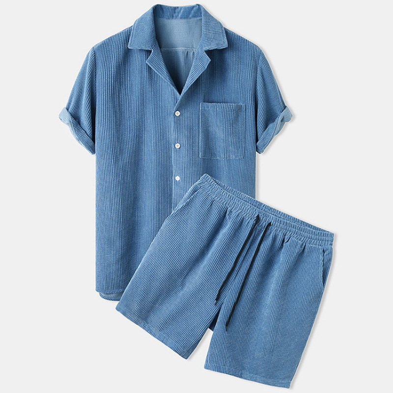 Ensemble chemise et short en v - Corduroy Button Up Shirt Men avis et prix